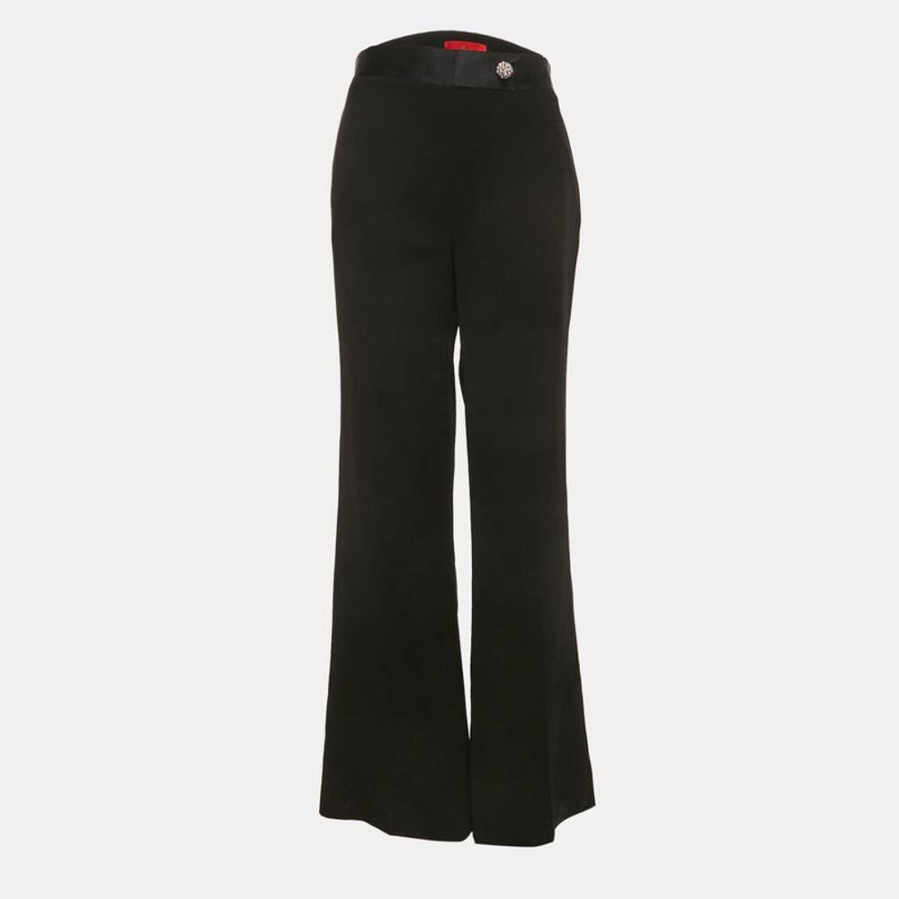 Ch Carolina Herrera Black Crepe Brooch Detailed Flared Trousers S
